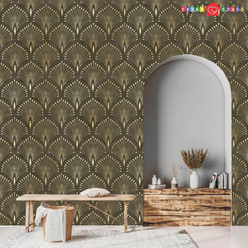 Dark Gray And Beige Art Deco Wallpaper