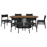 Armen Living - Pasadena Erie 7-Piece Oval Dining Set, Walnut & Black Finish Paper Cord Chairs - Transform your indoor dining space with the Pasadena Erie 7 Piece Oval Dining Set from Armen Living. This contemporary dining set features: 1 oval Pasadena table with a solid wood base and concrete bottom for added stability, and 6 Erie chairs constructed with solid wood frames and woven paper cord. The Danish and mid-century modern influences shine through in the sleek design that combines functionality with artistic flair. As versatile furniture pieces, these dining chairs transcend their traditional role, doubling as smart accent chairs or chic additions to your vanity. The ergonomic design ensures comfort during meals, providing both flexible support and style, while the open back and paper cord create a chair with unparalleled breathability. With a generous tabletop length of 79 inches, this dining room table provides ample space for family dinners or entertaining guests. Crafted with meticulous attention to detail, the oval shape of the table adds a touch of modern elegance to any space. This cohesion serves to enhance the clean, simple aesthetic of this set, which is sure to create a focal point in any room. Perfect for intimate dinners or casual family meals, this 7-piece set is designed for those who appreciate a blend of form and function. Elevate your dining experience with the Pasadena Erie dining table set. This dining set is available in multiple color variations including: a black oak finish with black chairs, a natural oak finish with natural oak chairs, a natural oak finish with black chairs, and a walnut tabletop with black finish and black chairs.