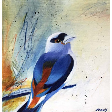 "Blue Orange Bird 1" Original Painting