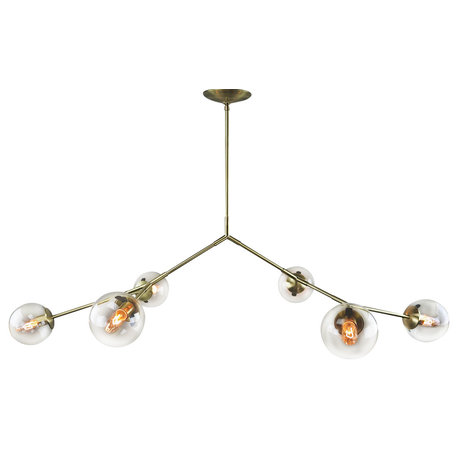 Branching Chandelier Clear Bubble Glass 6 Globes