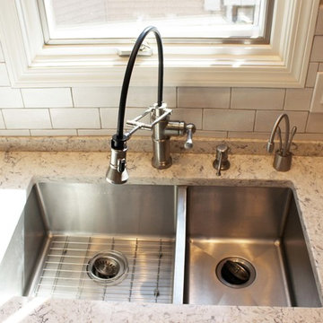 Transitional Kitchen with Medallion Cherry Cabinets and Quartz Countertop