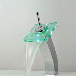 Contemporary Color Changing LED Tall Waterfall Bathroom Sink Faucet - T0815-1HF - Bathroom Sink Faucets