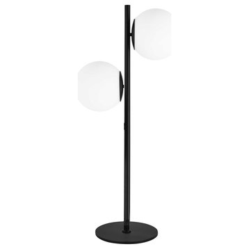 FOL-222T-MB 2 Light Incandescent Table Lamp, Matte Black w/ White Glass