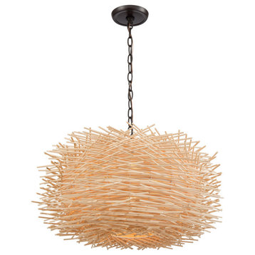 Bamboo Nest 3 Light Pendant, Oil Rubbed Bronze With Bamboo Sticks