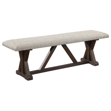 ACME Pascaline Bench, Gray Fabric, Rustic Brown and Oak Finish