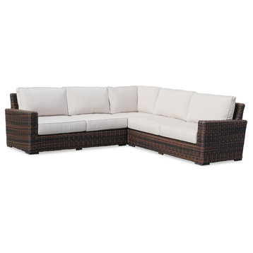 Montecito Sectional With Cushions, Canvas Flax With Self Welt