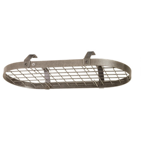 Handcrafted Low-Ceiling Classic Oval Pot Rack w 12 Hooks Hammered Steel