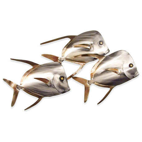 Coastal Home Decor 'Lookdown Fish School of 3' Contemporary Metal Wall Art
