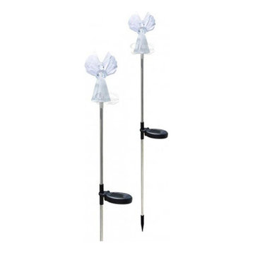 Set of 2 Solar Powered Angel LED Light Garden Stakes Color Changing Wings Decor