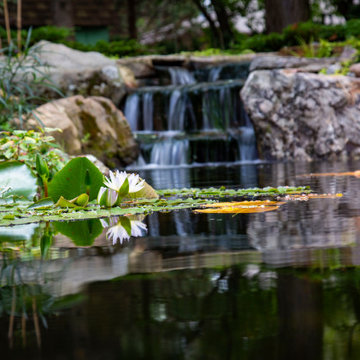 Outdoor Pond with Natural Stone Fire Pit