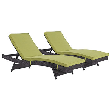 2 Pack Patio Chaise Lounge, Cushioned Seat With Adjustable Backrest, Peridot
