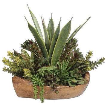 Bowery Hill Contemporary Salar Succulents In Teak Bowl