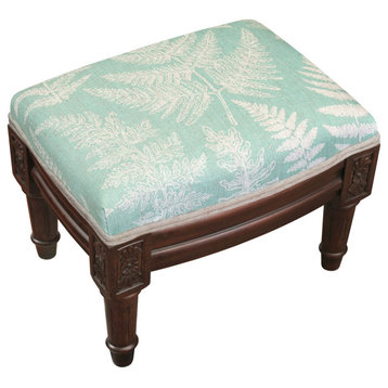 Fern-Aqua, Linen Upholstered Footstool, Aqua