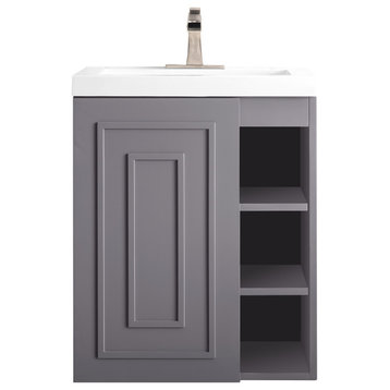 Alicante' 24" Single Vanity Cabinet, Grey Smoke W/ White Glossy  Countertop