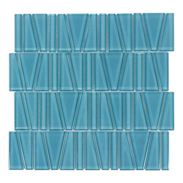 MTO0162 Modern Trapezoid Turquoise Glossy Glass Mosaic Tile