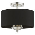 Livex Lighting - Livex Lighting 3 Light Brushed Nickel Semi-Flush Mount - The three-light Huntington semi-flush is both modern and versatile. The hand-crafted black fabric hardback drum shade combined with a brushed nickel finish creates a versatile effect. Perfect fit for the living room, dining room, kitchen and bedroom.