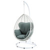 Benzara BM196873 Metal Swing Chair Cushioned Seating & Round Base, White/Gray