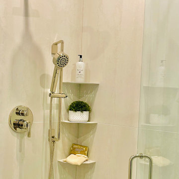 We used schluter corner shower shelves, which are designed to allow water to dra