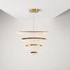 4 Ring LED Chandelier Modern Circular Pendant Lighting with Glass Accents, Gold