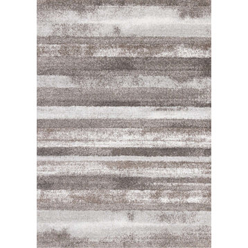 Soft Collection Cream Brown Gray Distressed Stripes Area Rug, 5'3"x7'7"