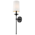 Z-Lite - Emily One Light Wall Sconce, Matte Black - The bold look of matte black finish steel stands out in the design of this one-light wall sconce an ideal selection to enhance a modern or transitional bathroom bedroom or hallway. Refined detailing pairs a matte black finish wall mount and stem with a fresh white fabric shade creating a classic look that offers mood-inspiring ambient lighting.