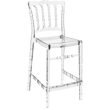 Opera Polycarbonate Counter Stool, Set of 2, Transparent Clear, Seat Height 25.6