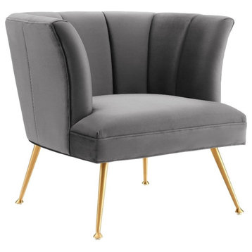 Modway Veronica Modern Channel Tufted Performance Velvet Armchair in Gray