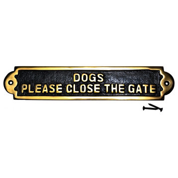 Solid Brass Plate Dog Sign DOGS PLEASE CLOSE THE GATE Brass Plaques