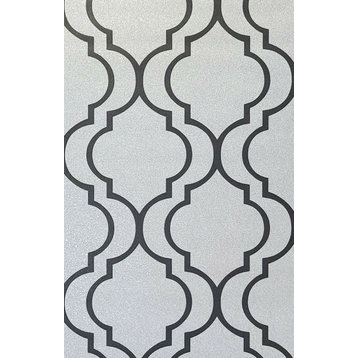 Black white faux mica textured geometric morocco Wallpaper, 21 Inc X 33 Ft Roll