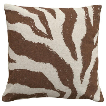 Zebra Hand-Printed Linen Pillow, Chocolate