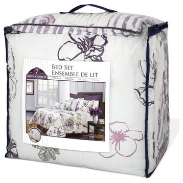 Safdie & Co. 7-piece Angelica Premium Microfiber Queen Comforter Set in Purple
