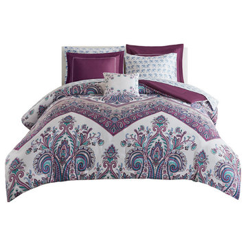 Intelligent Design Tulay Boho Comforter Set With Bed Sheets, Purple