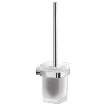 Wall Mounted Frosted Glass Polished Chrome Toilet Brush Holder