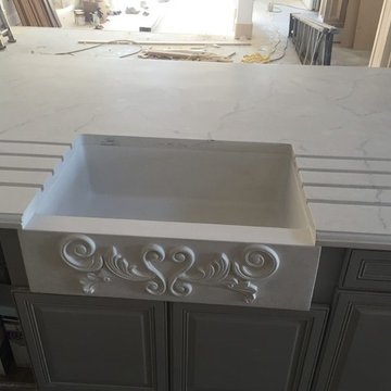 Custom Concrete Farmhouse Sink with Intricate Apron Detail