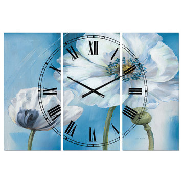 Handpainted White Flower On Blue I Farmhouse Multipanel Metal Clock