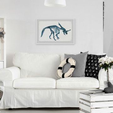 "Blue Dino Skeleton" Framed Painting Print