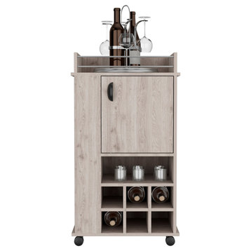 DEPOT E-SHOP Fraser Bar Cart with 6 Built-in Wine Racks and Single-Door Cabinet