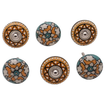 Novica Handmade Timeless Floral Ceramic Knobs (Set Of 6)