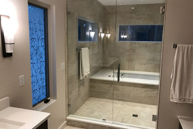 Large minimalist master bathroom photo in Boston