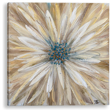 "Abstract Yellow Flower" Hand Painted Floral Canvas Artwork, Fine Art