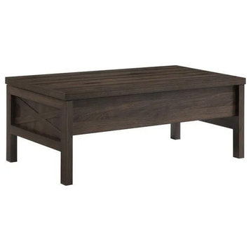 Benzara BM268995 Coffee Table With Lift Top Storage and Cross Side Panel, Brown