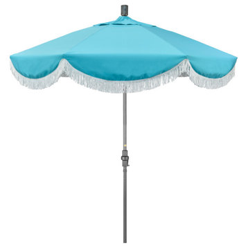 7.5' Gray Surfside Patio Umbrella With Ribs and White Fringe, Aruba