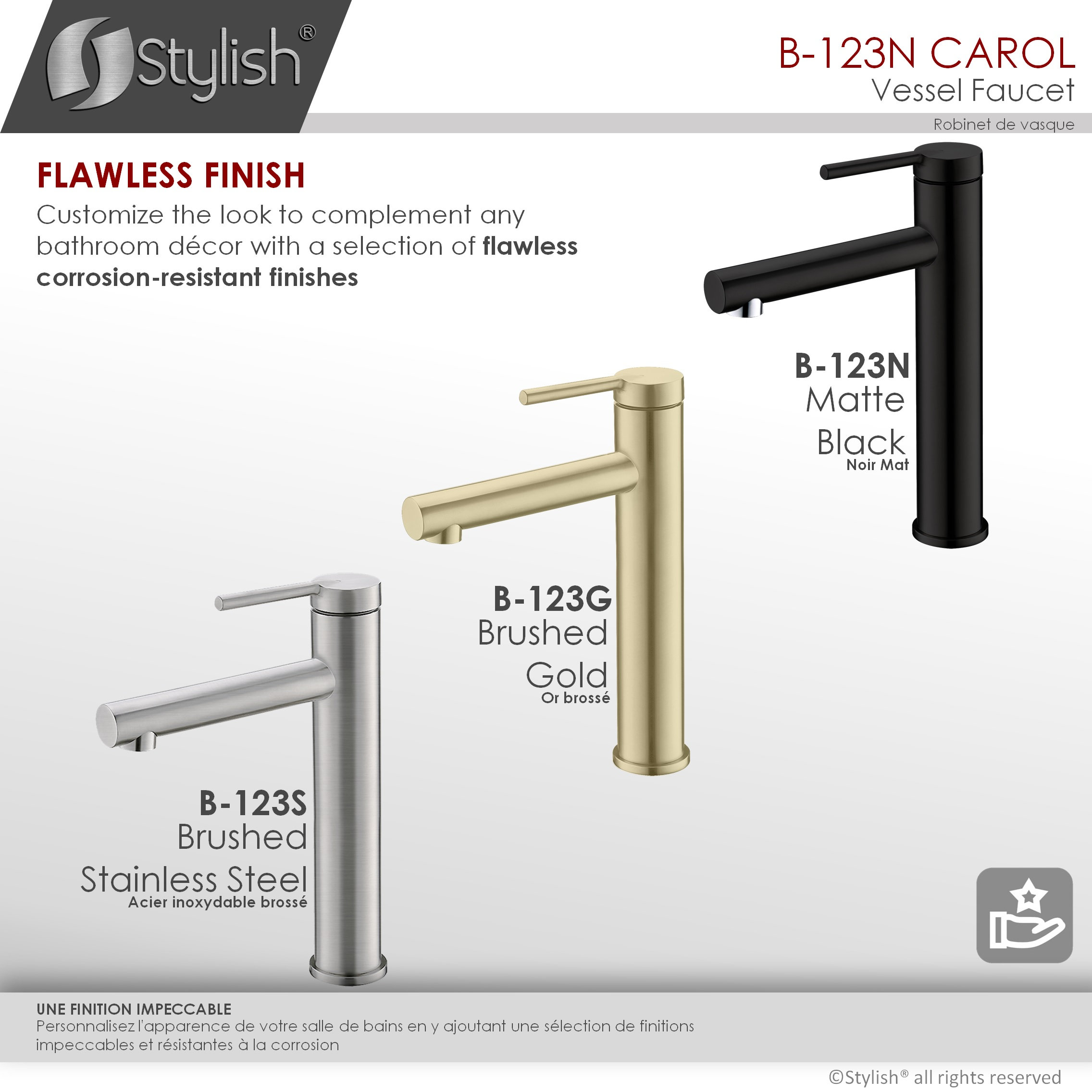 STYLISH Single Handle Bathroom Vessel Sink Faucet, Stainless Steel Matte Black