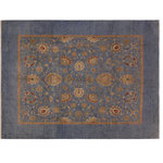 Bareens Designer Rugs - Oriental Ziegler Alejandr Blue Tan Hand-Knotted Wool Rug - 8'1'' x 9'8'' - Enhance the ambiance of your home with this magnificent Persian-influenced Turkish hand-knotted rug made by skilled artisans capable of creating the most exceptional vegetable dyes and hand-spun wool. This exquisite handmade rug is a one-of-a-kind Peshawar Kafkaz, otherwise identified as Chobi, Chobi Peshawar, Oushak, or Ziegler rug. These handmade rugs are crafted in Pakistan utilizing superior-quality wool imported from Australia, New Zealand, and Korea in two types of weaves: the Persian weave and the Mori weave. This rug is meticulously crafted by hand using the finest natural vegetable dyes extracted from local plants. The artisans use a blend of hand-spun local and fine merino wool, resulting in a rug with a compelling texture, higher lanolin content, and longer staple. The artisans occasionally incorporate natural or artificial silk into the pile to enhance specific motifs. The finished product is an awe-inspiring execution of flawless design and an understated palette that exudes elegance.