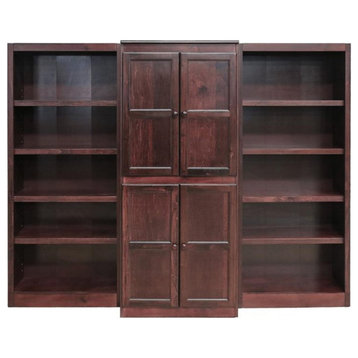 Bowery Hill Traditional 72" 15-Shelf Wood Bookcase Wall with Doors in Cherry