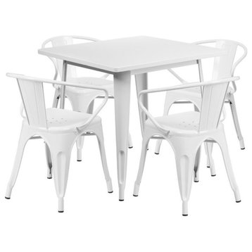 Flash Furniture 5 Piece 31.5" Square Metal Dining Set in White