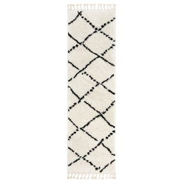 Well Woven Melody Patli Moroccan Trellis Ivory Shag Area Rug, 2'7"x9'10" Runner