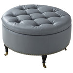 Inspired Home - Albina PU Leather Hidden Storage Tufted with Nailhead Trim Ottoman, Grey - Our PU leather ottoman adds a contemporary yet reserved touch to your living room or home office. Featuring supple PU leather with button tufting and contrasting goldtone nailhead trim, the comfort of a high density foam cushioned seat that doubles as a removable lid for a hidden storage compartment, rich wood legs with casters for ease of use. This sophisticated accent piece provides not only dual functionality but also a focal point of style and flair that seamlessly incorporates your main decor to create an inviting and comfortable atmosphere to come home to.FEATURES: