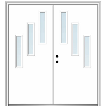 64"x80" 3 Lites Clear Right-Hand Inswing Primed Fiberglass Door, 6-9/16"