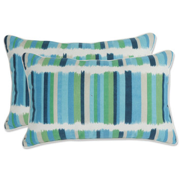 Solar Stripe Azure Rectangular Throw Pillow, Set of 2